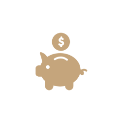 Tirelire en forme de cochon avec le signe du dollar en brun clair.