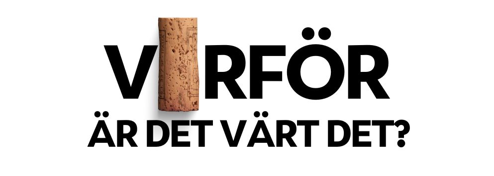 Svart text VARFR R DET VRT DET? med kork till hger p vit bakgrund.