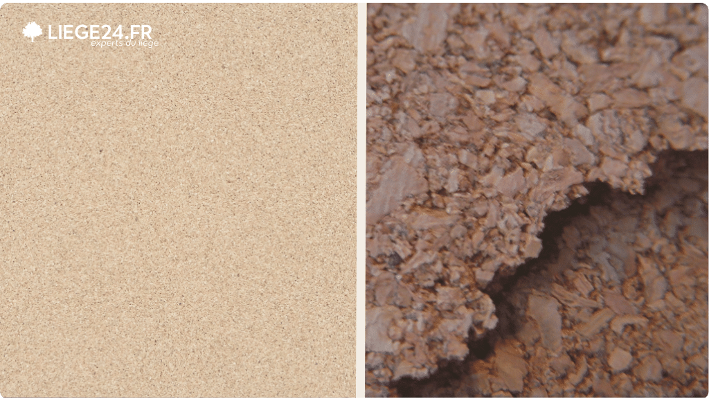  gauche, une surface de lige lisse;  droite, une texture chevele et frange de lige brut.