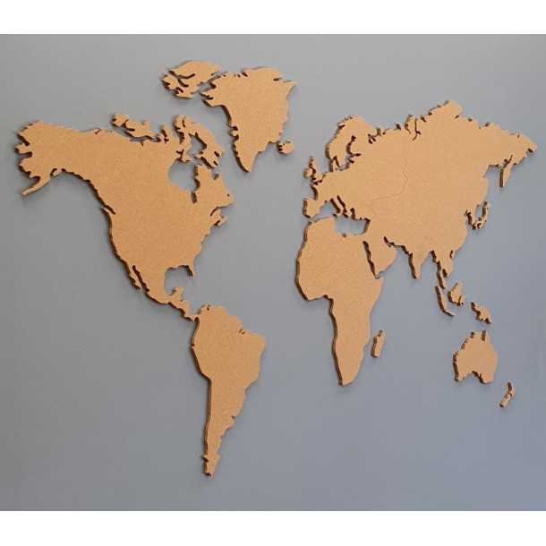 Carte du monde en liège - Woody Map Aquarelle New Classic / 90 x 60 cm /  Cadre blanc