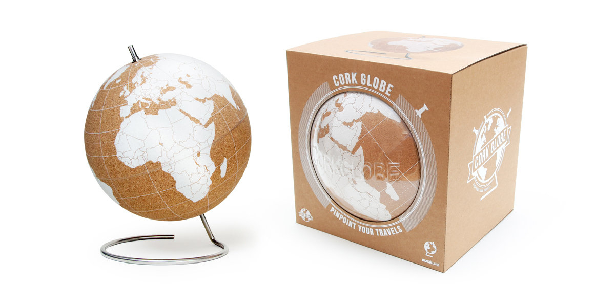 hvid kork globus 25 cm - perfekt til ægte globetrotter! Kork verdenskort & kork - Naturkork eksperter!