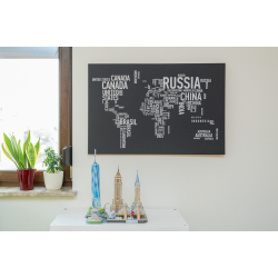 Zelfklevende kurken wereldkaart ZWART &amp; WIT 60x90cm