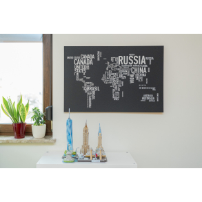 Zelfklevende kurken wereldkaart ZWART & WIT 60x90cm