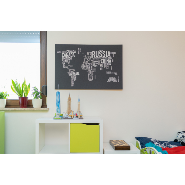 Zelfklevende kurken wereldkaart ZWART &amp; WIT 60x90cm