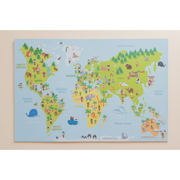 Zelfklevende wereldkaart van kurk - Prikbord van kurk 60x90 cm