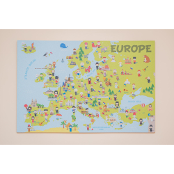 Zelfklevende Europa-kaart van kurk  Gedrukt kurkbord 60x90 cm