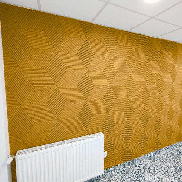 Decoratieve kurkwand GEEL 3D STRIPE