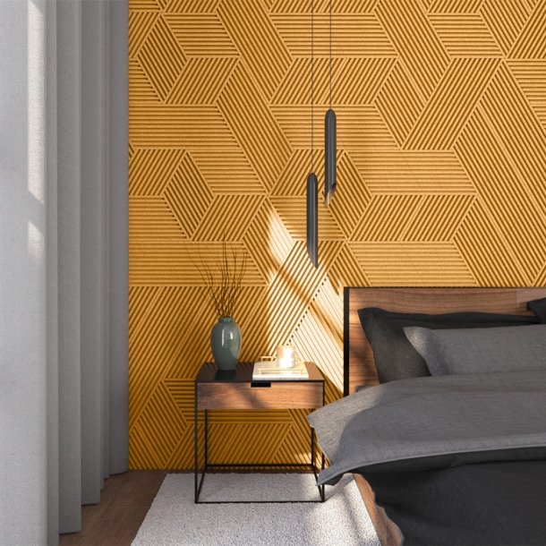 Unique and decorative YELLOW cork wall tiles 3D STRIPE