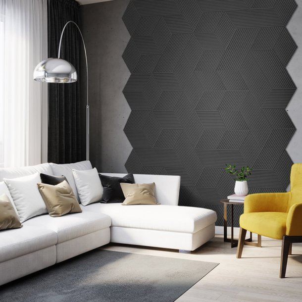 Unique and decorative BLACK (RAL 7021) cork wall tiles 3D STRIPE