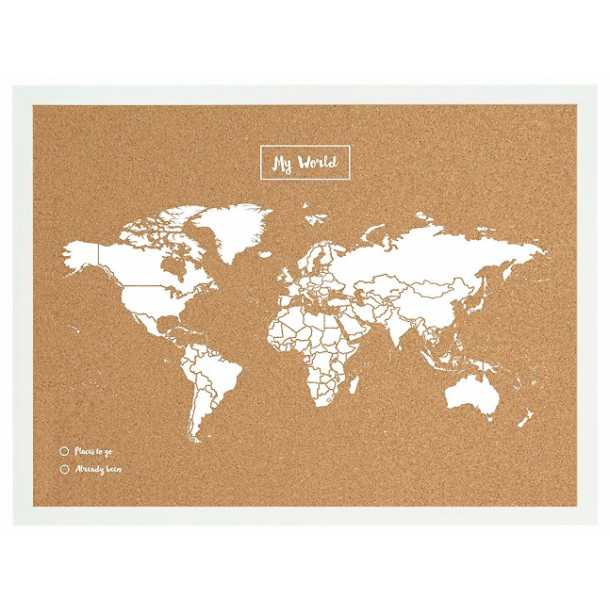Weltkarte auf Kork Pinnwand englisch Holzrahmen 90x60cm #199086 