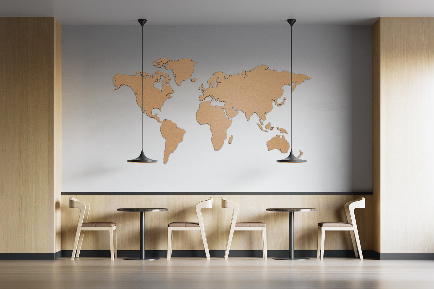 Mapa mundi dorado corcho a la vista marco cafe