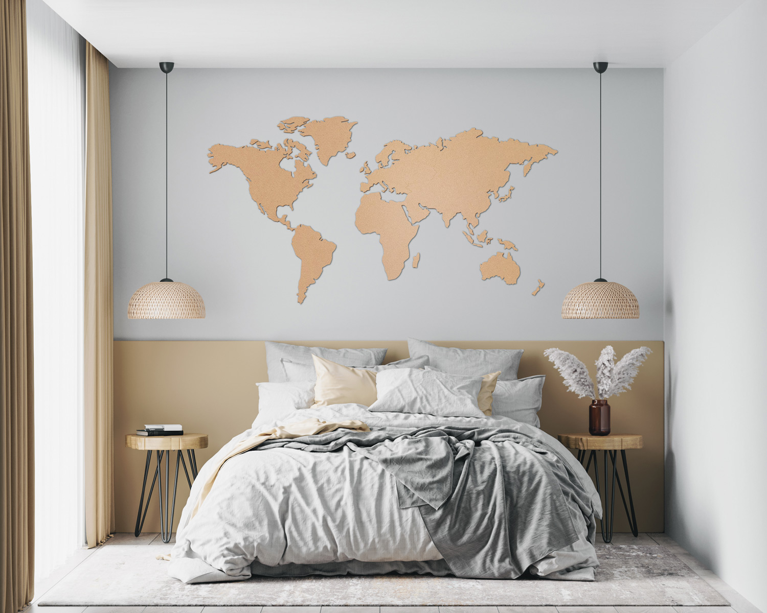 Carte du monde 3d, Art mural de carte du monde de liège, punaise de carte  du monde en bois, carte de voyage personnalisée, décor de lit au-dessus,  décor d'appartement de planche d'épingle 